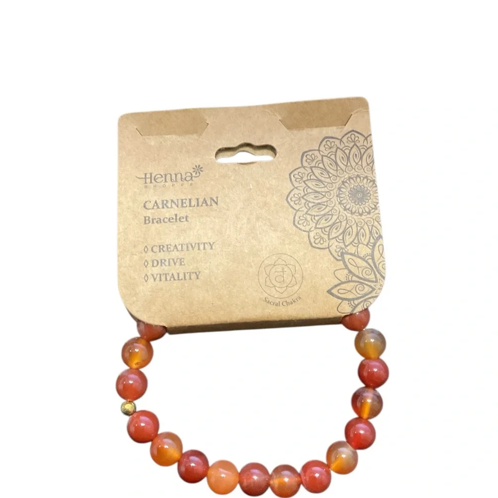 Carnelian Beaded Bracelet Henna Shoppe Orange Gemstone Stretch Bracelet